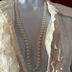 Vintage Glass  Faux Pearl necklace barrel screw clasp 30 inches Individual Knot